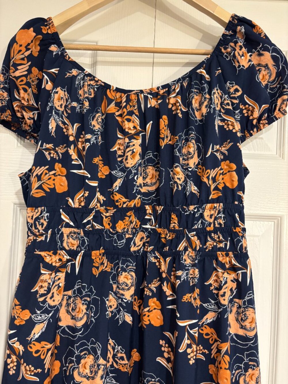 Shein Curve Maxi Dress Floral Split Thigh Ruffle Hem Navy Blue & Orange 1XL - Picture 6 of 9